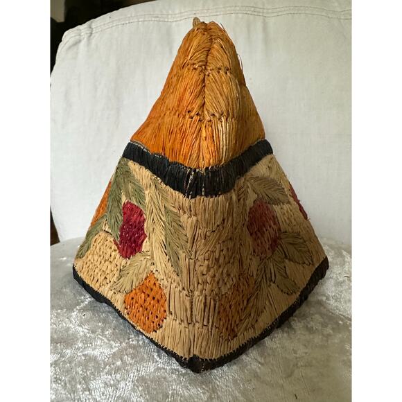 Raffia/Straw Tea Cozy raffia straw cottage Primitive Lined berry 10x8” - Picture 15 of 16
